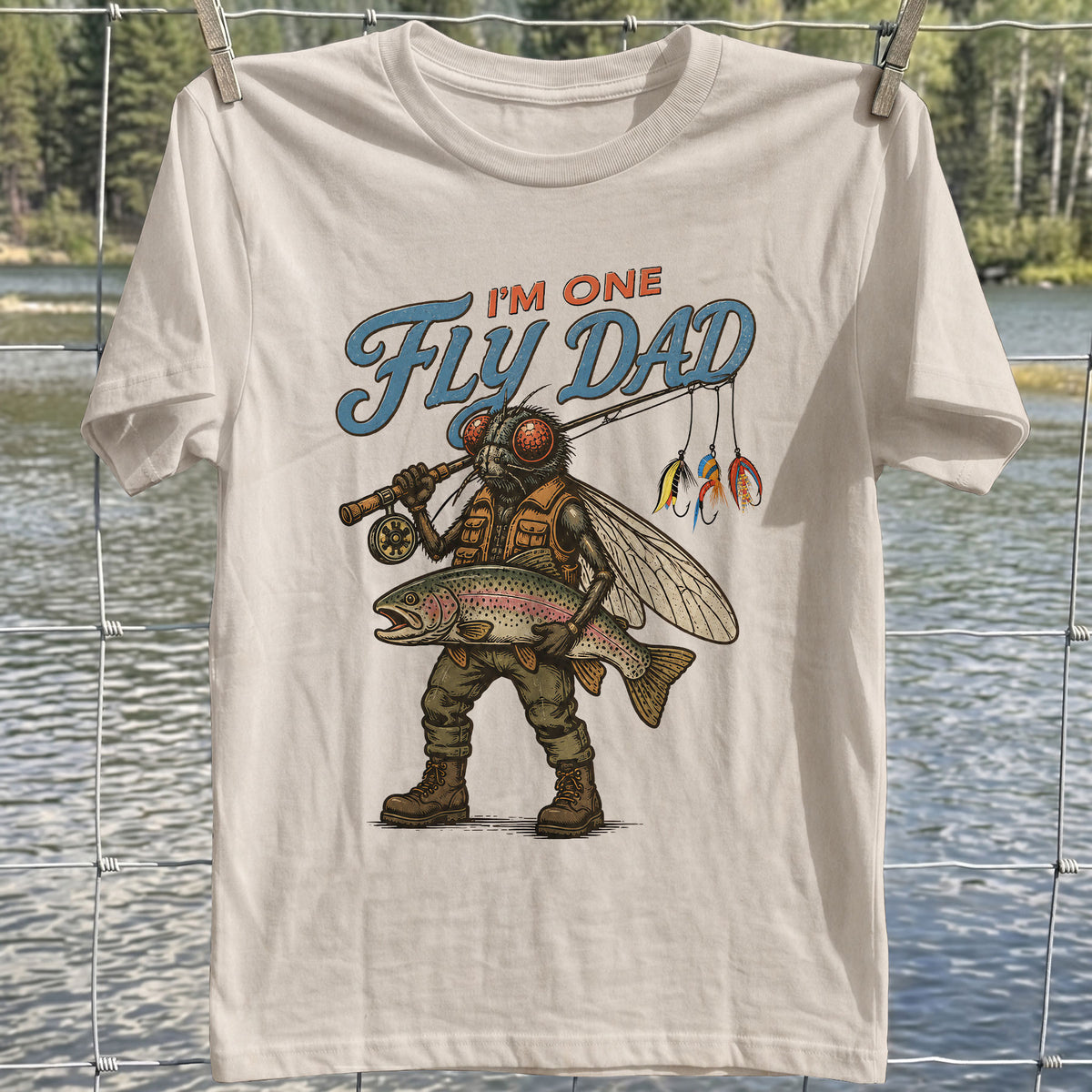 Im One Fly Dad Vintage Trout Fisherman T-Shirt, Funny Fishing Shirt, Fly Fishing Shirt