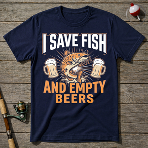 Save Fish And Empty Beers T-Shirt ā Navy
