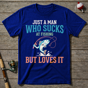 Sucks At Fishing But Loves It T-Shirt — Royal Blue