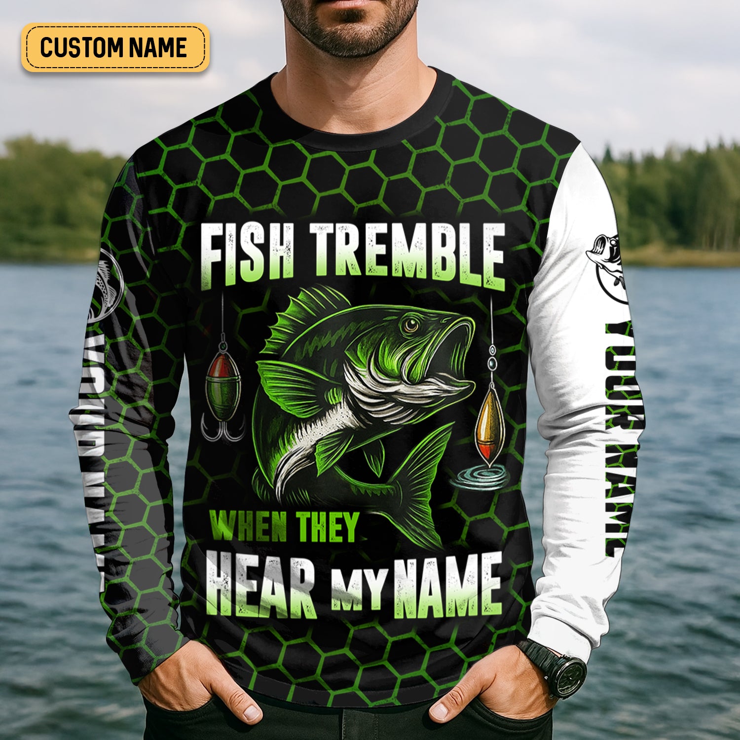 Fish Tremble When They Hear My Name, SPF Long Sleeve Shirts, Funny Fishing Shirt, Men Long Sleeve Shirt