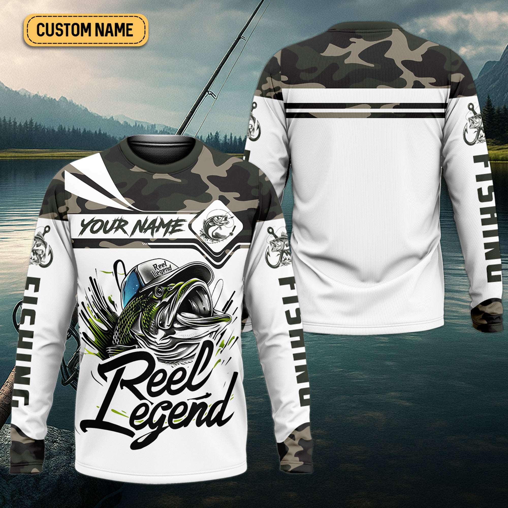 Camo Fishing Shirt, Fish Button Up Shirt, SPF Long Sleeve Shirts, Presents For Fishermen