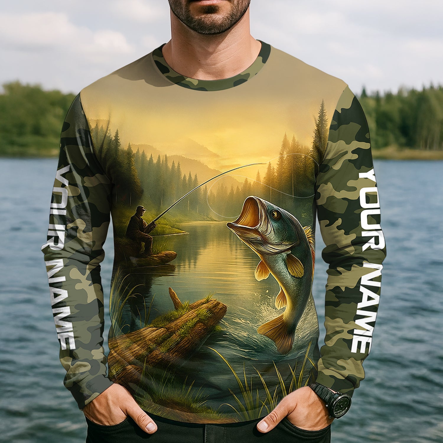 Camouflage Fishing Shirts, Fish Button Up Shirt, Long Sleeve Sun Shirt, Presents For Fishermen