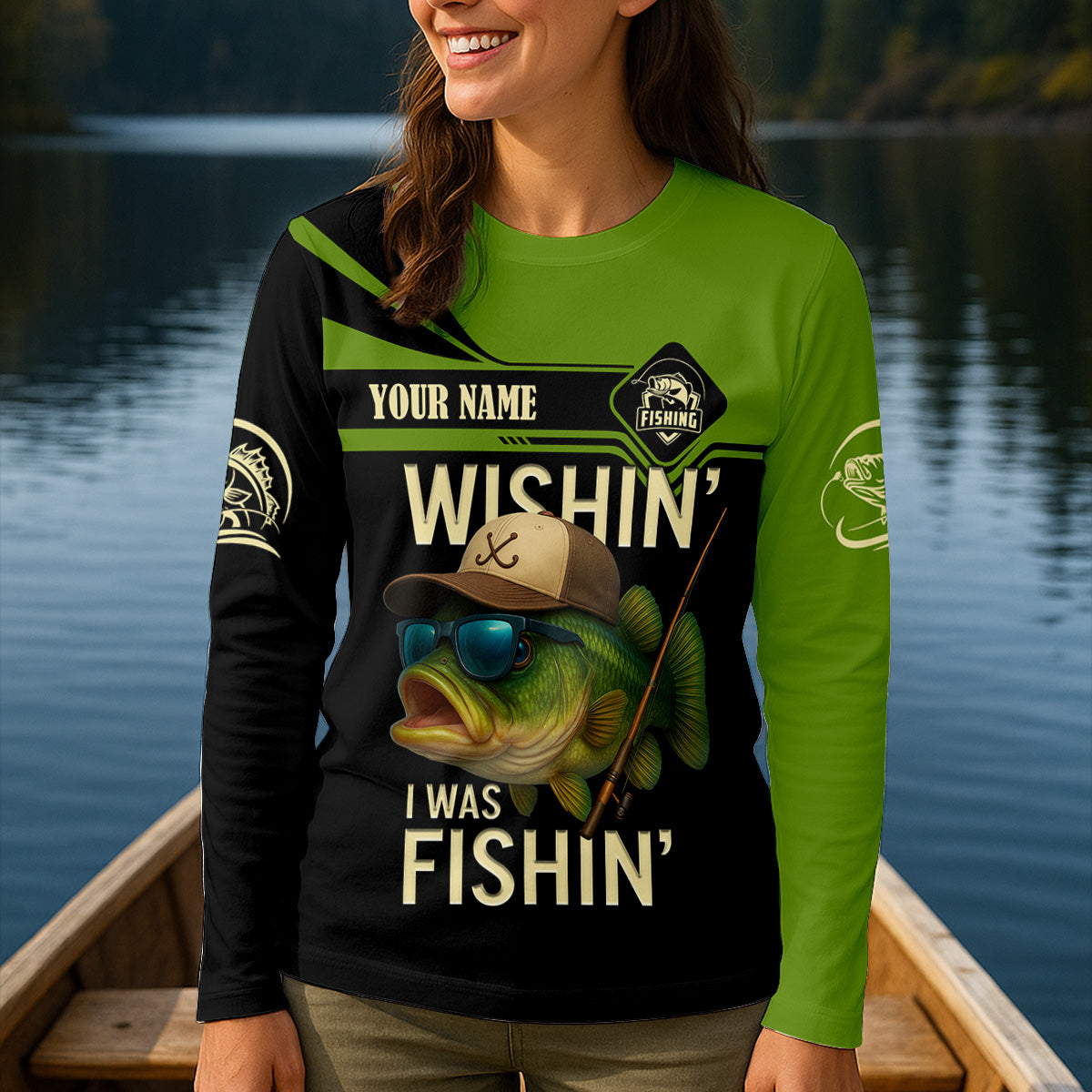 Wishing I Was Fishing Funny Fishing Shirt, Bass Fishing Shirt, Women SPF Shirt, Women Fishing Shirt