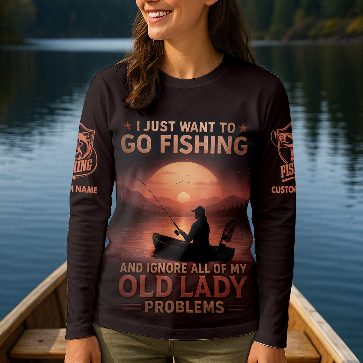 I Just Want To Go Fishing And Ignore All Of My Old Lady Problems SPF Shirt, Female Fishing Shirts, Funny Fishing Shirt