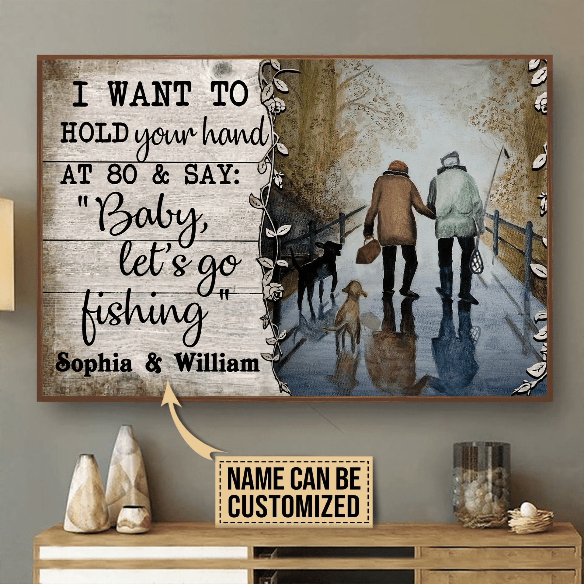 Hold Your Hand Canvas Art At 80 Say Baby Lets Go Fishing Custom Name Personalized Gift For Your Love