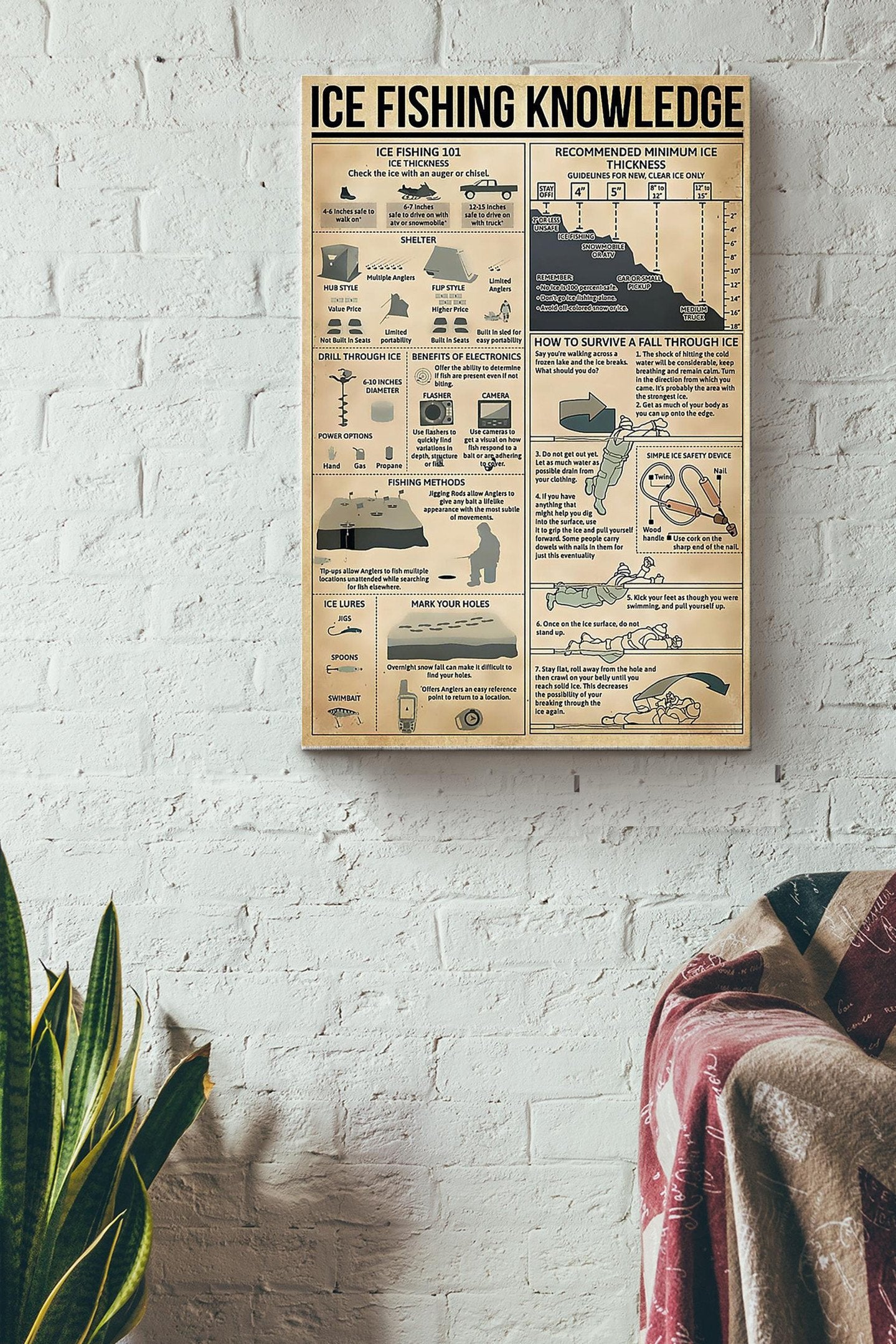 Ice Fishing Knowledge Canvas Gallery Wrapped Canvas Framed Gift Idea