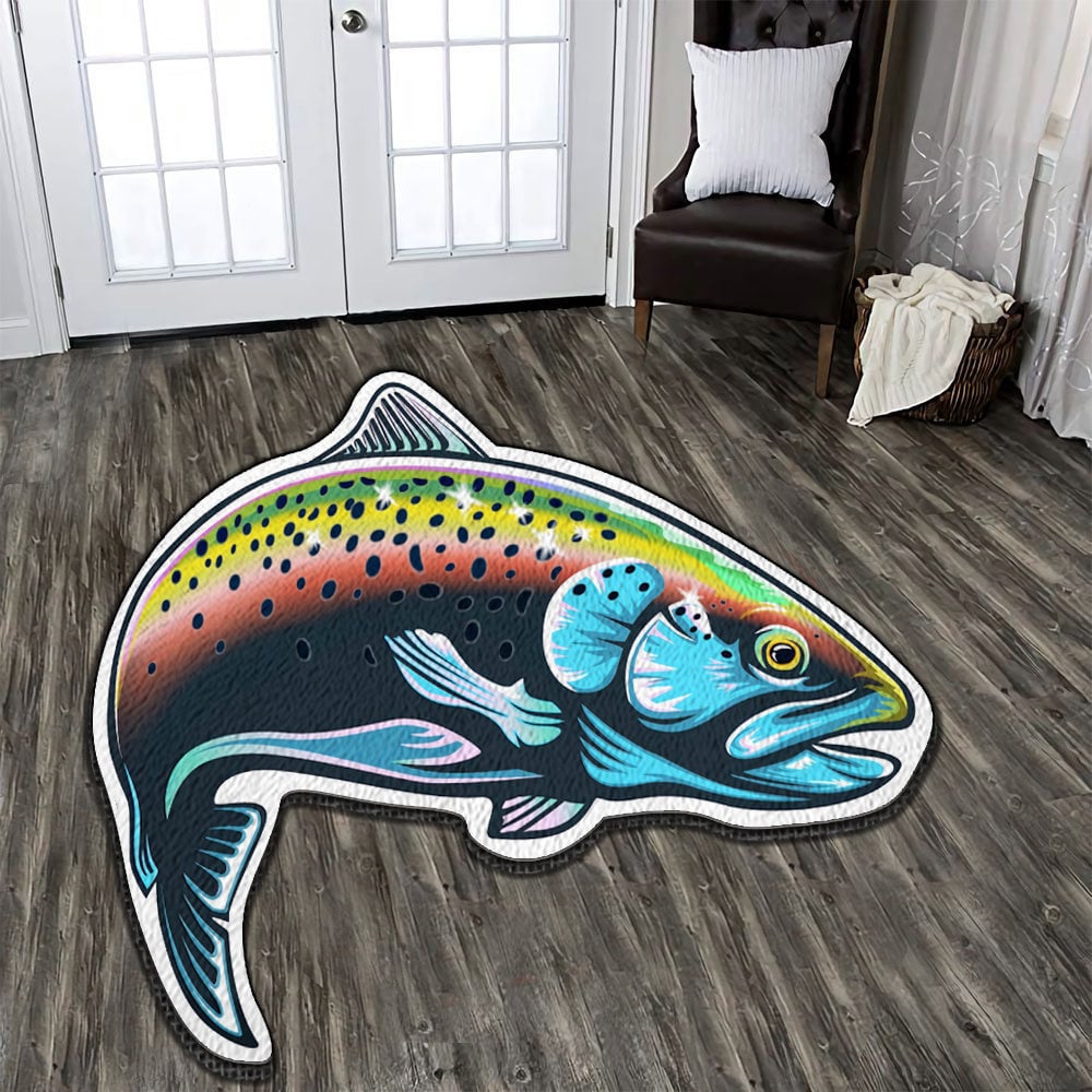 Fishing Custom Shape Rug Carpet Raibow Trout Fishing