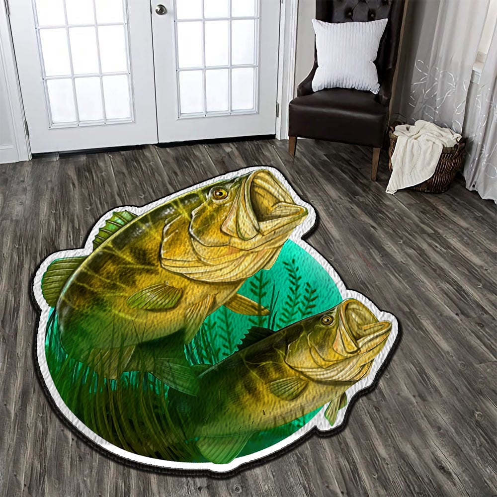 Fishing Custom Shape Rug Carpet Largemouth Bass Fishing