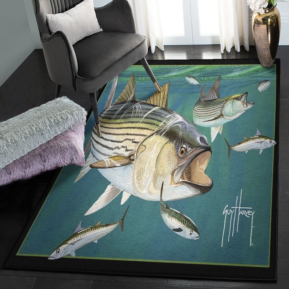 Bass Fishing Non Shedding Striped Bass Guy Rug Rectangle Rugs Washable Area Rug Non-Slip Carpet For Living Room Bedroom