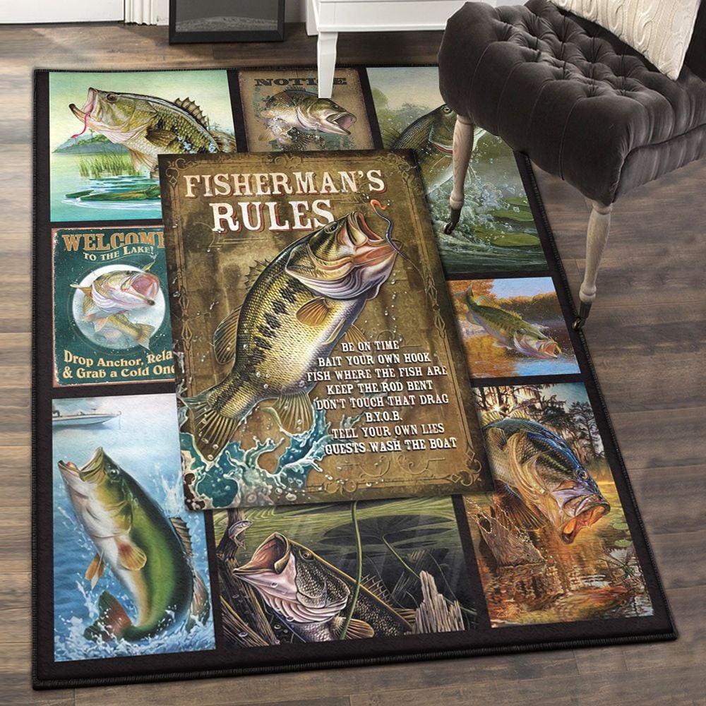 Bass Fishing Non Shedding Largemouth Bass Rug Rectangle Rugs Washable Area Rug Non-Slip Carpet For Living Room Bedroom