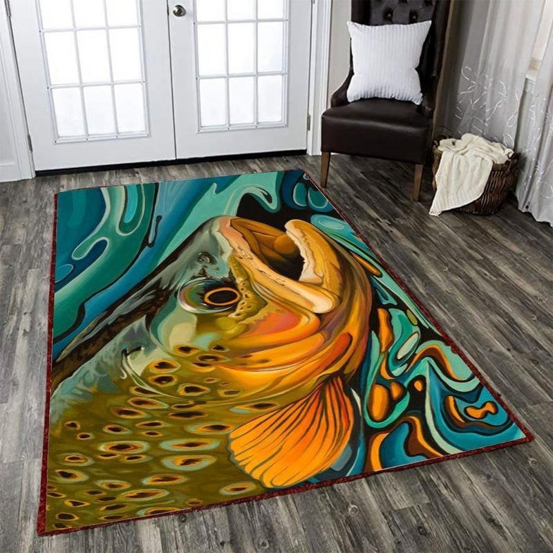 Fishing Area Rug Carpet Vintage Home Decor Gift Idea Fishing