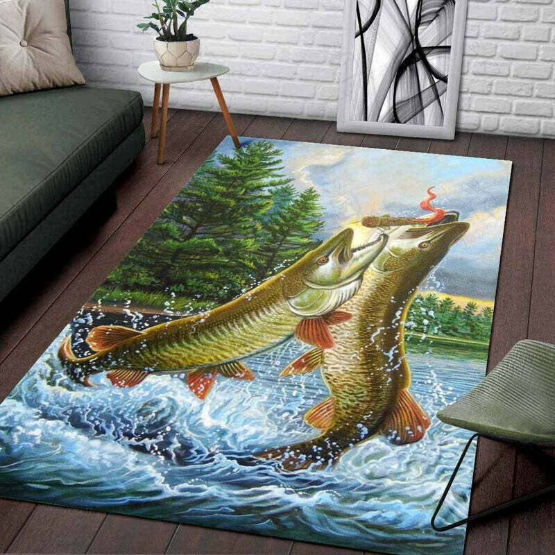 Fishing Hunting Area Rug Hot Rod Rug For Garage, Automotive Garage Rug