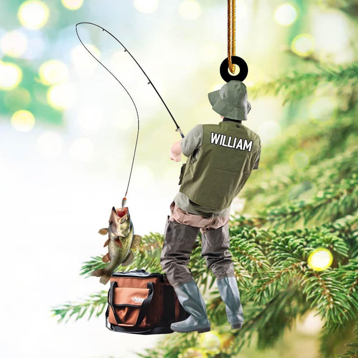 Custom Name Fishing Christmas Ornament, Fishing Man Acrylic Ornament, Christmas Gift For Him