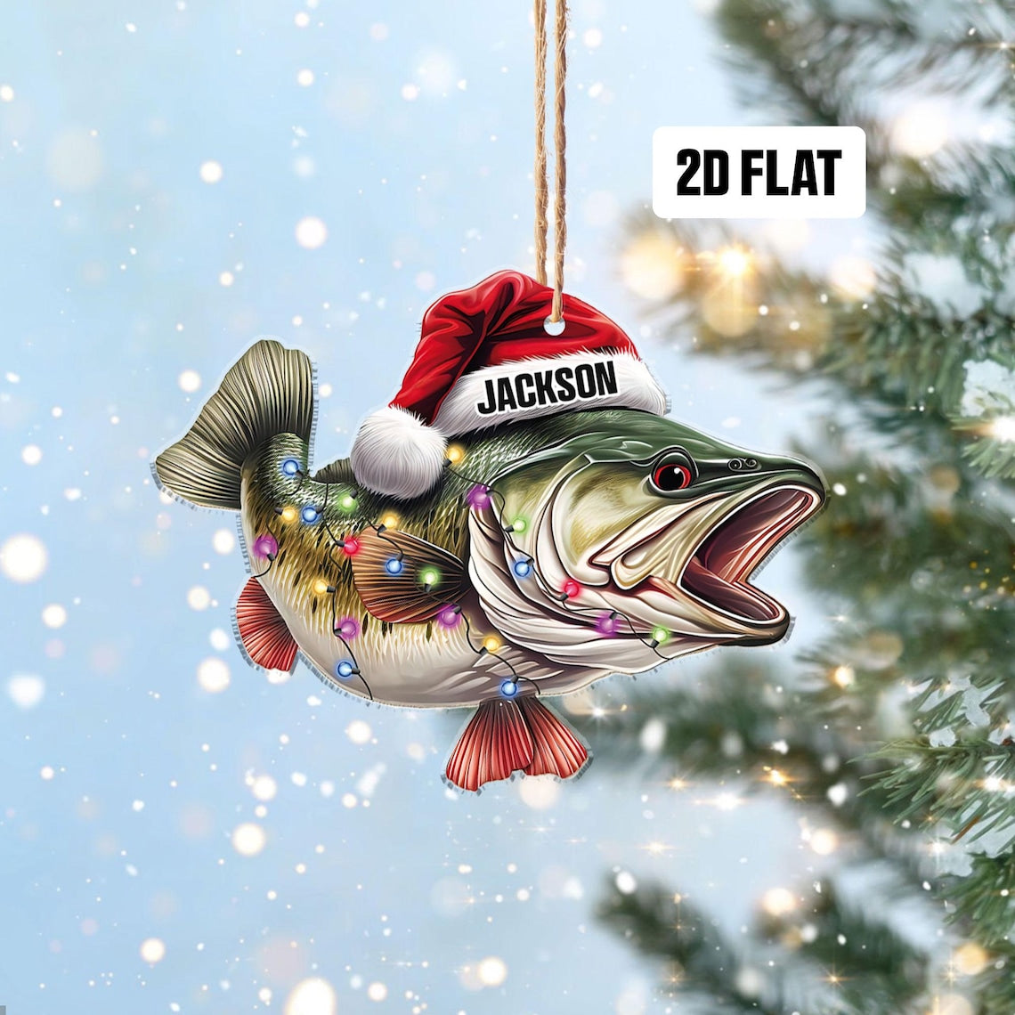 Big Mouth Bass Custom Name Fishing Christmas Ornament, Fishing Man Acrylic Ornament, Christmas Gift For Him