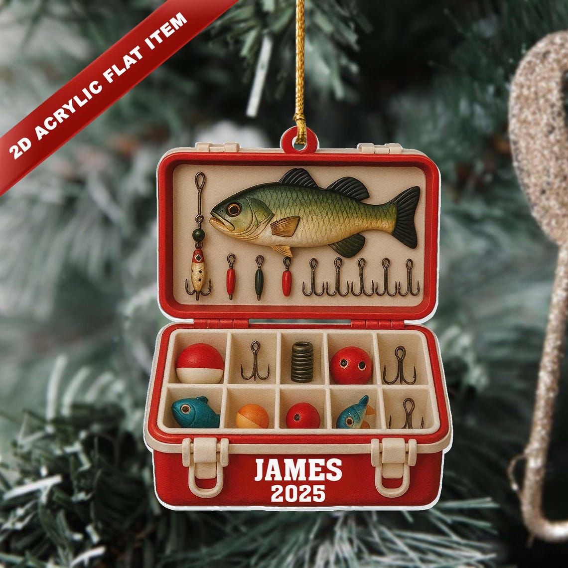 Personalized Fishing Tackle Box Fishing Christmas Ornament, Fishing Man Acrylic Ornament, Christmas Gift For Him