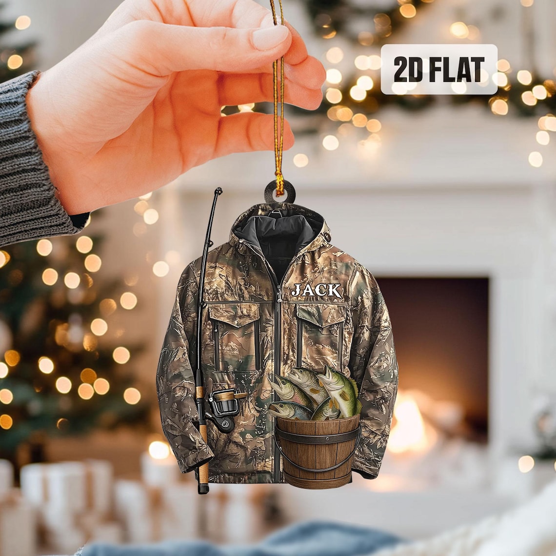 Fishing Jacket Acrylic Xmas Ornaments, Presents For Fishing Lovers, Fishing Ornament