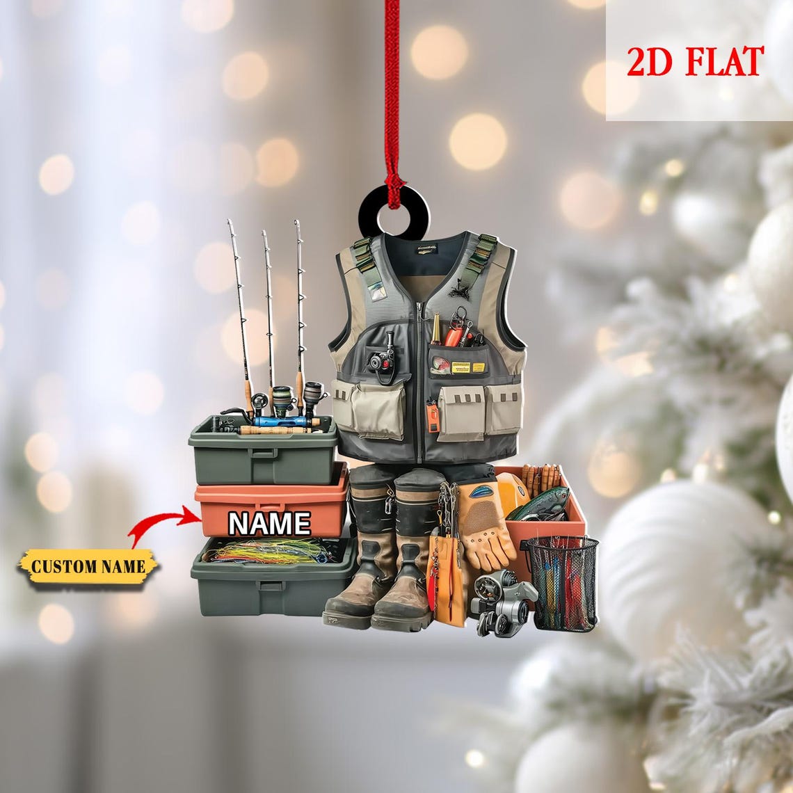 Custom Name Fisherman Christmas Acrylic Ornament, Fishing Ornament, Christmas Tree Decor