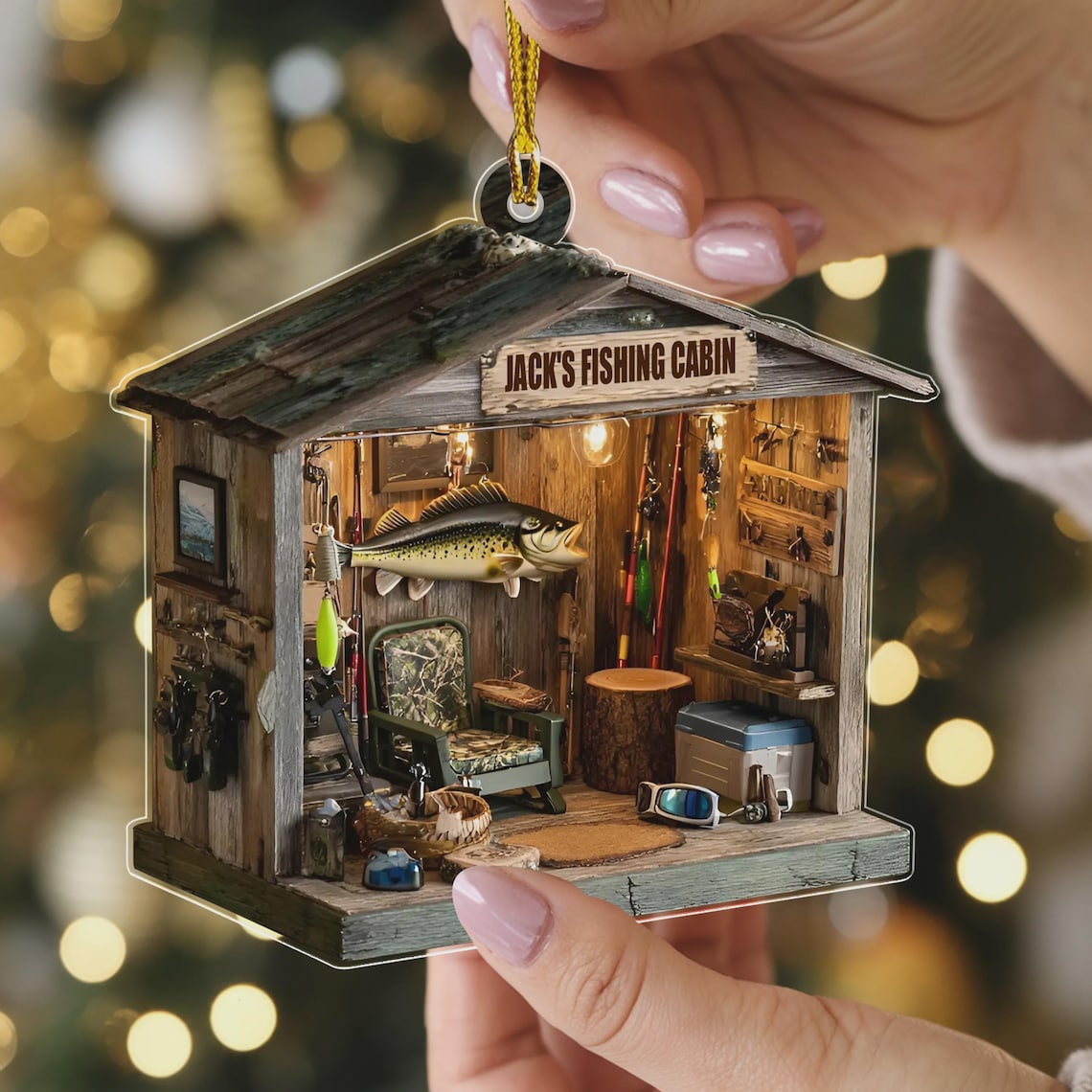 Fishing Cabin Custom Acrylic Ornament, Fishing Ornament, Gift For Fisherman, Christmas Tree Decor