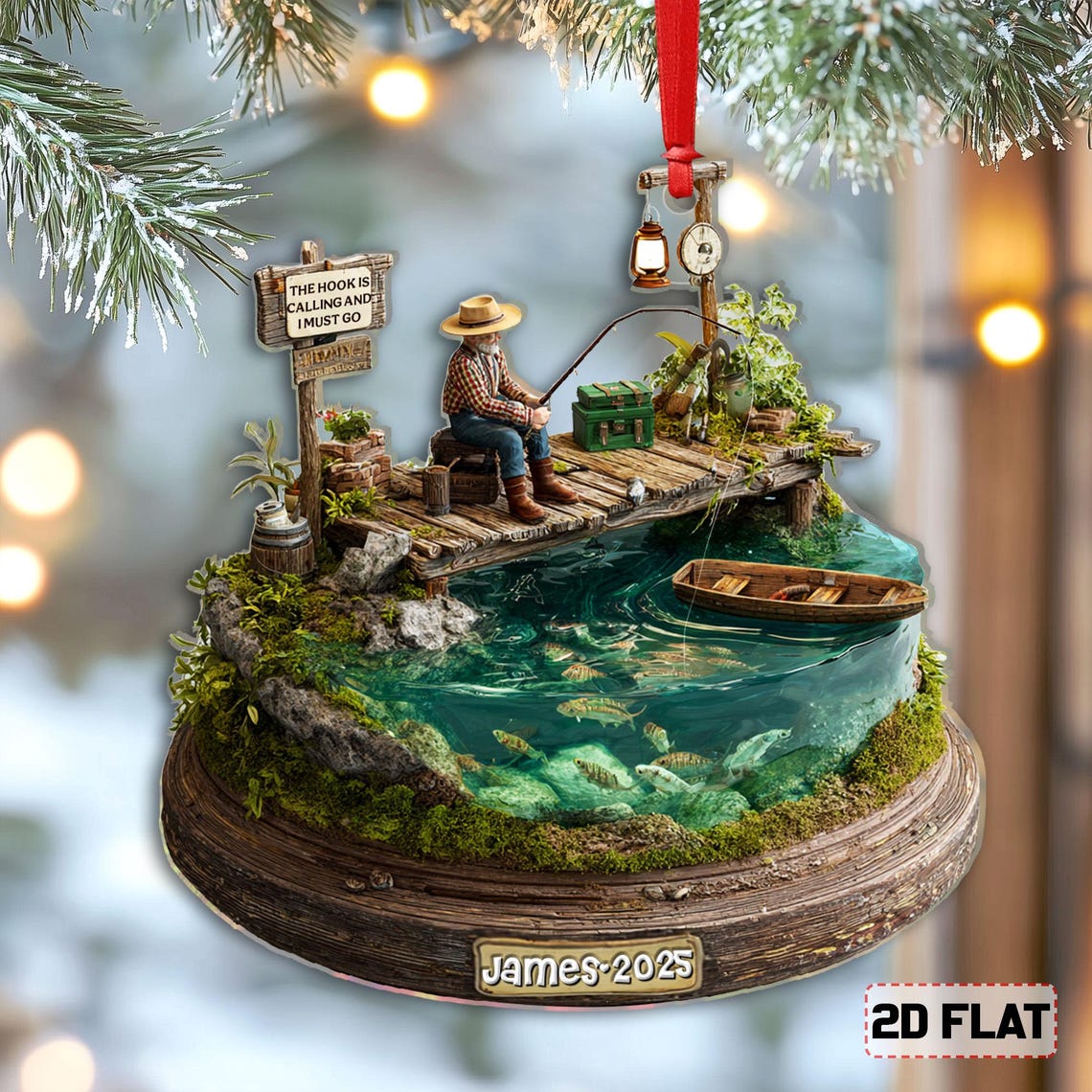 The Hook Is Calling And I Must Go Fishing Personalized Fishing Ornament, Fisherman Christmas Gift