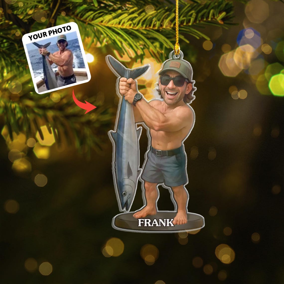 Custom Photo Fishing Ornaments, Fishing Ornament, Gift For Fisherman, Christmas Tree Decor
