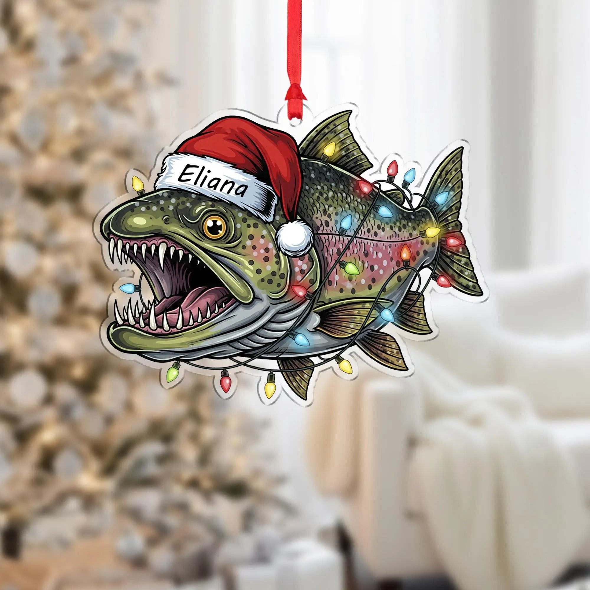 Personalized Trout Fishing Ornament, Custom Acrylic Ornaments, Gift For Fisherman, Christmas Tree Decor