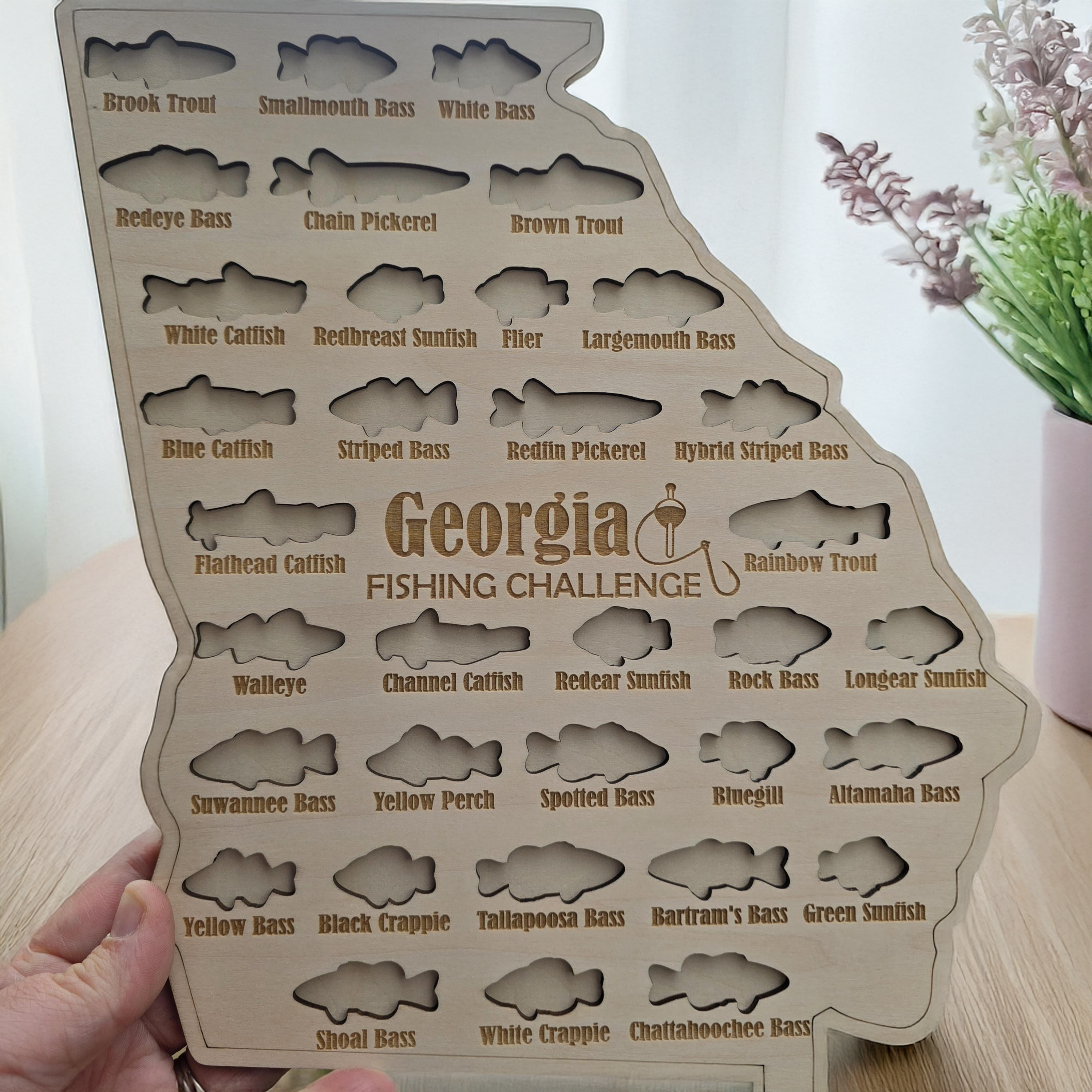 Georgia Fishing Challenge Map, Custom State Wooden Sign, Gifts for Anglers, Hook Fishing, Fishing Gifts for Dad