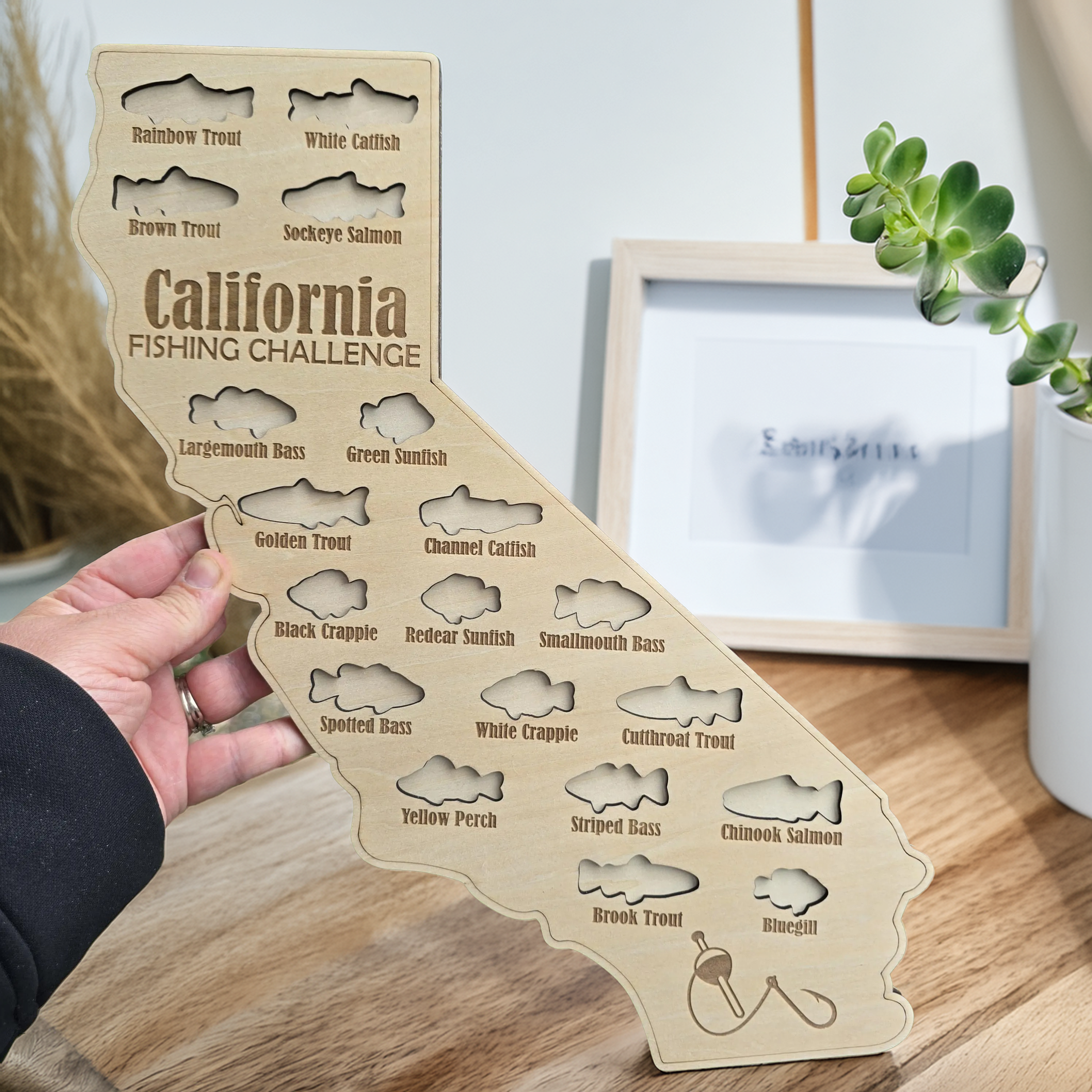 California Fishing Challenge Map, Custom State Wooden Sign, Gifts for Anglers, Hook Fishing, Fishing Gifts for Dad