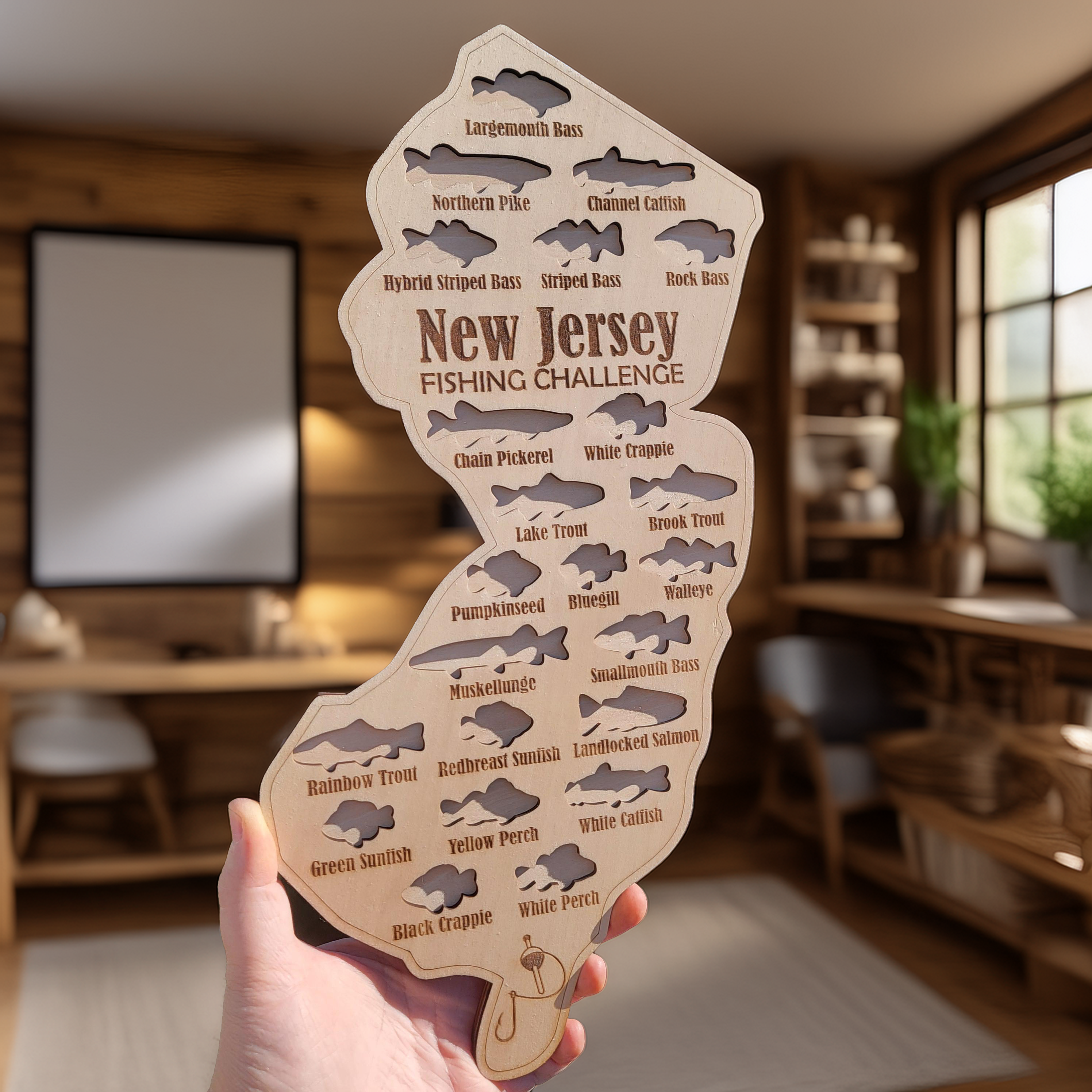 New Jersey Fishing Challenge Map, Custom State Wooden Sign, Fishing Charts, Fishing Gift Idea, Gifts for Fisherman
