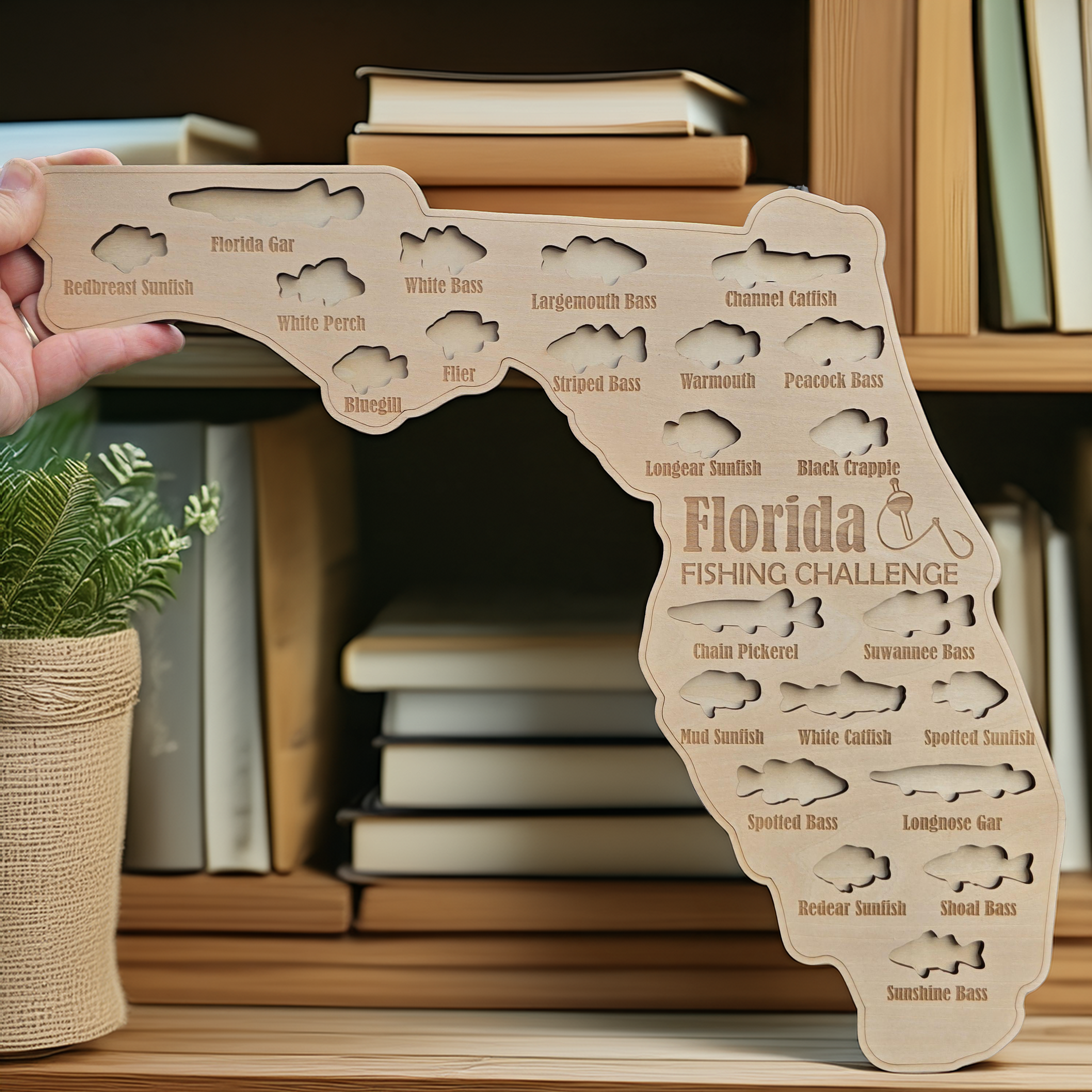 Florida Fishing Challenge Map, Custom State Wooden Sign, Presents for Fishing Lovers, Fishing Presents for Dad