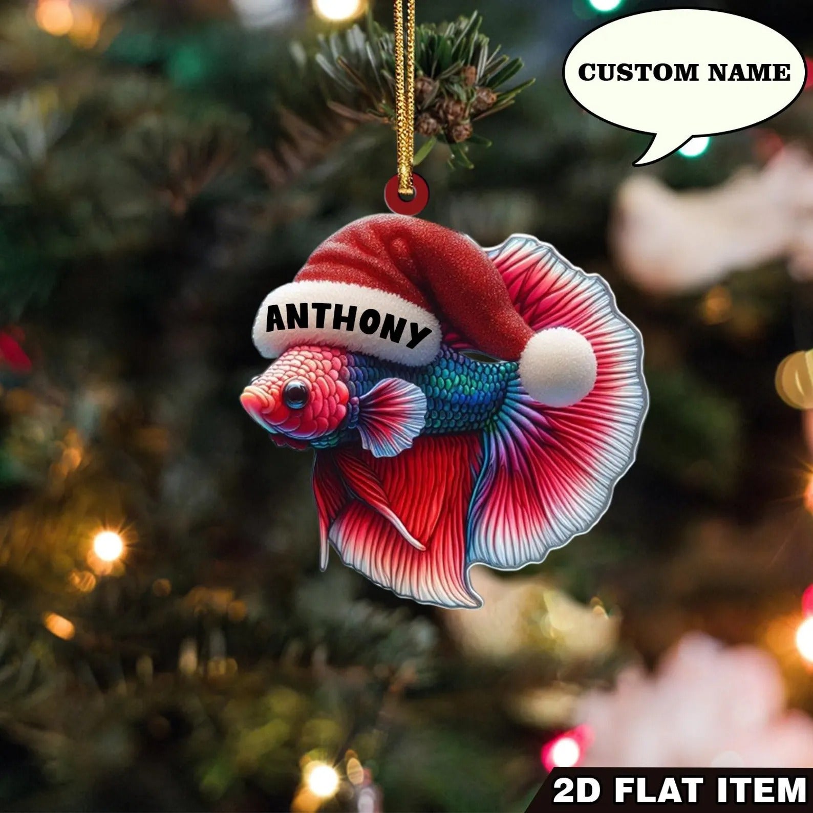 Beta Fish Christmas Ornament, Fishing Ornament, Gift For Fisherman, Christmas Tree Decor