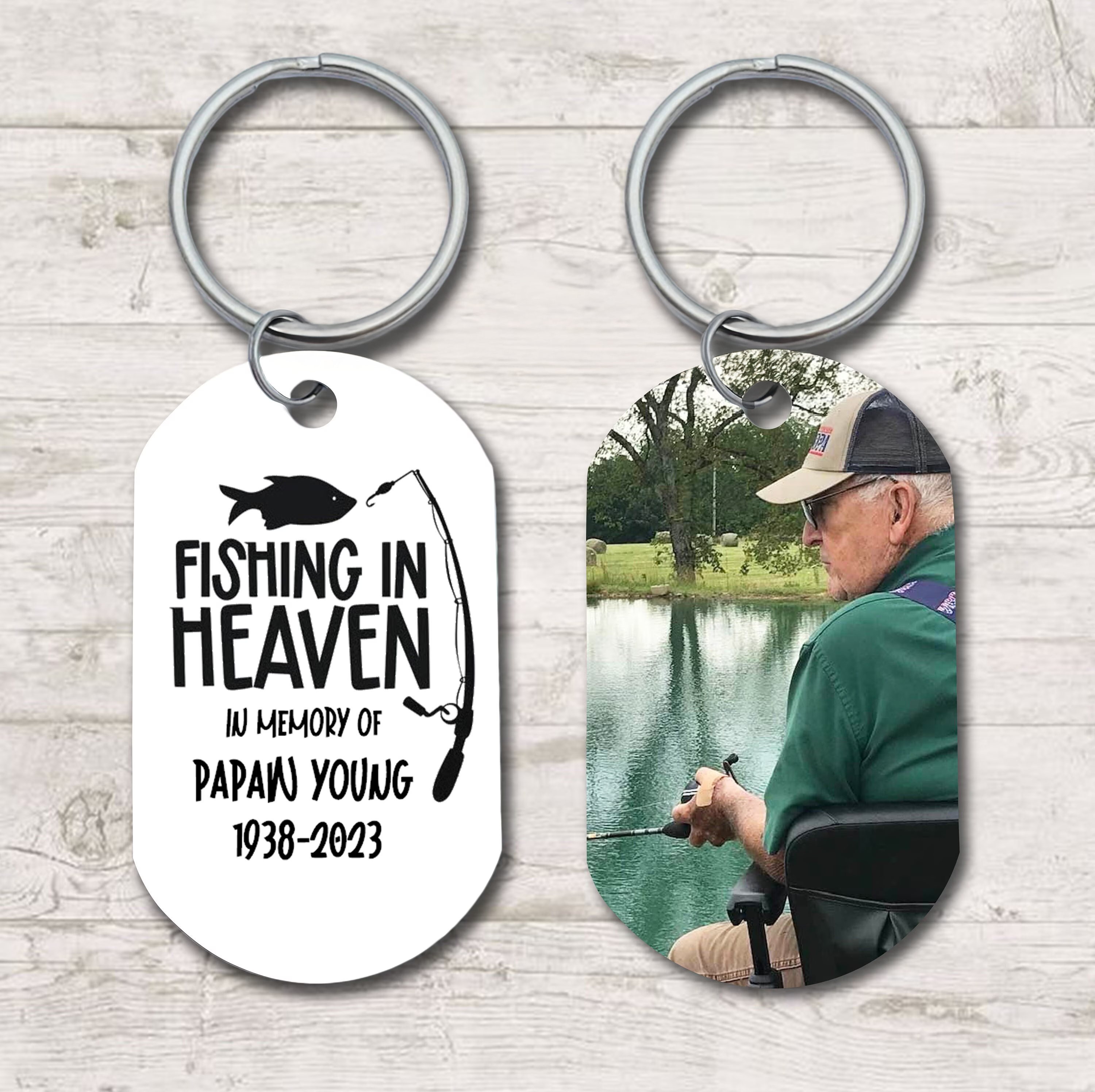 Fishing In Heaven Keychain, Gone Fishing, Personalized Fisherman Memorial, Sympathy Gift For Loss Of Grandpa