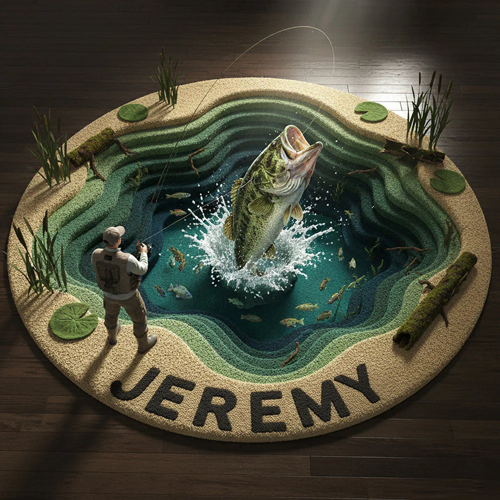 Fishing Living Room Round Mat, Round Non Slip Rug, Unique Gift For Fisherman, Gifts For Fishing Lovers