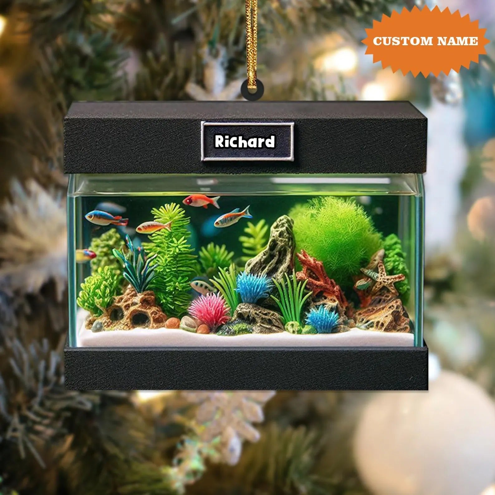 Personalized Aquarium Christmas Ornament, Fishing Ornament, Gift For Fisherman, Christmas Tree Decor