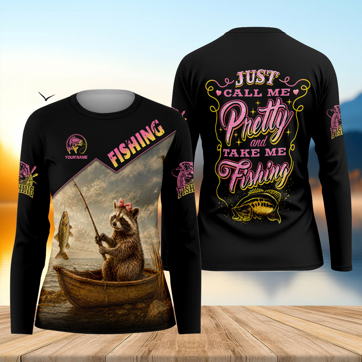 Custom Name Just Call Me Pretty And Take Me Fishing UPF Shirt, Women's Fishing Shirts