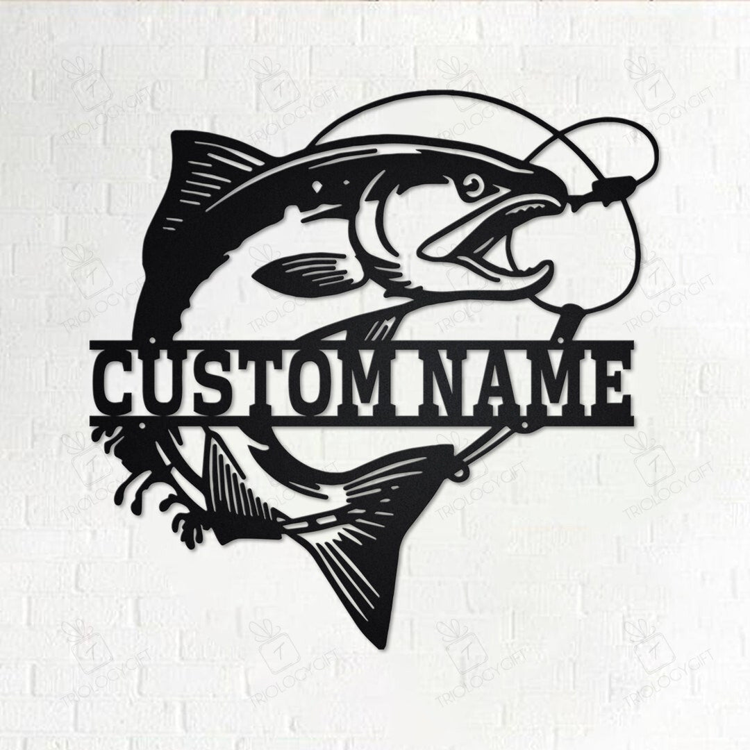 Custom Salmon Fish Cut Metal Sign, Personalized Salmon Fish Name Sign Decoration For Room, Salmon Fishing Home Decor, Custom Salmon Fishing