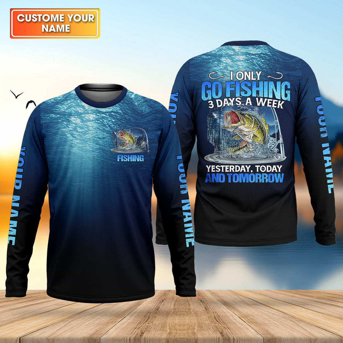 Personalized Funny Bass Fishing Shirt, Go Fishing 3 Days A Week Shirt, Fishing UPF Shirts