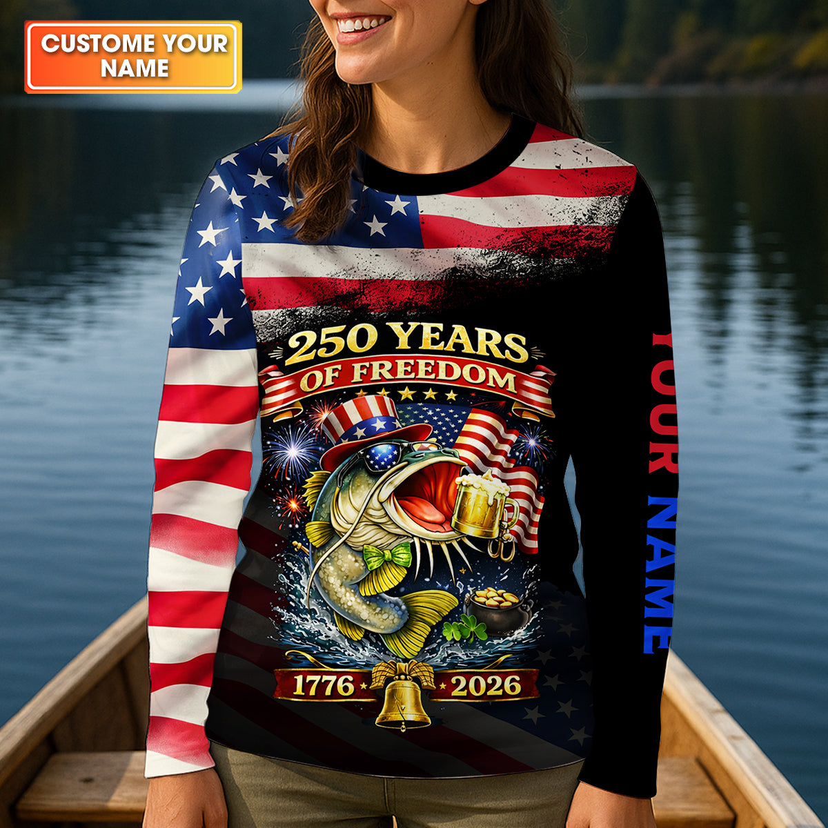 250 Years Of Freedom Fishing And Beer Patriotic Fishing Shirt, Fishing UPF Shirts, Women Fishing Shirt