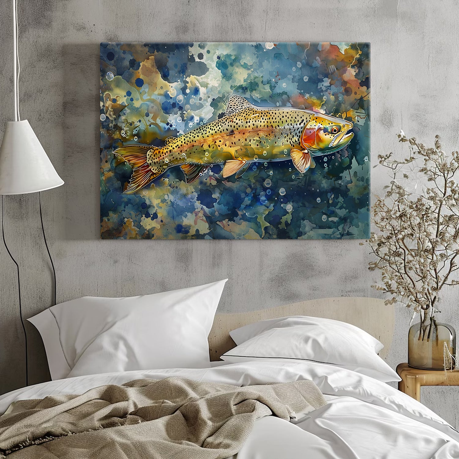 Colorful Trout Fishing Canvas Wall Art, Man Cave Fishing Decor, Trout Lover Gift For Men