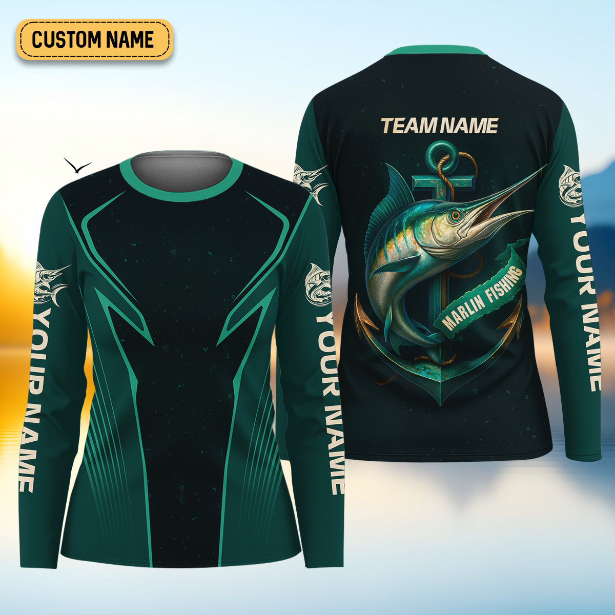 Blue Marlin Fishing Team Shirt, Fishing Jersey, SPF Long Sleeve Shirts Womens, Fishing Shirt For Women