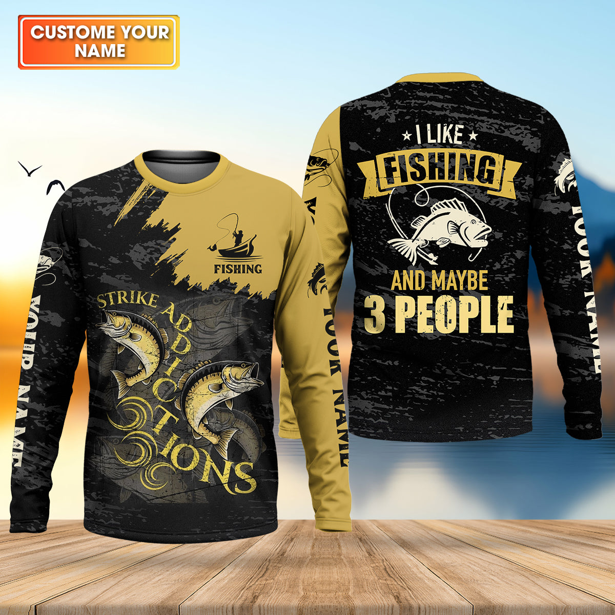 I Like Fishing And Maybe 3 People Shirt, Personalized Strike Addictions Bass Fishing Shirt For Men, Fishing UPF Shirts