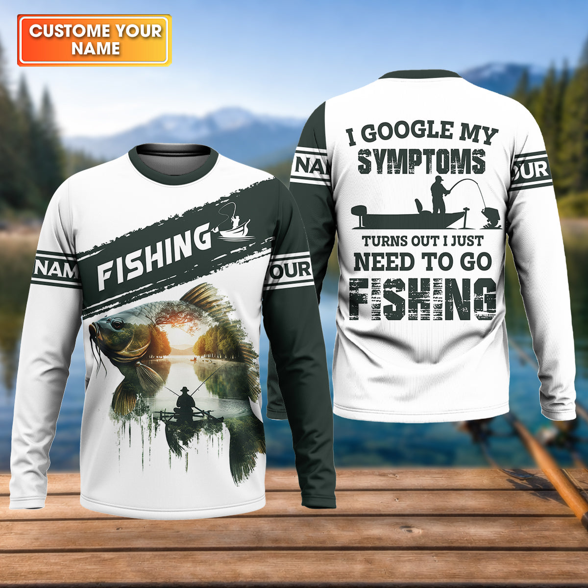 Personalized Funny Fishing Shirt, I Google My Symptoms Need To Go Fishing, Fishing UPF Shirts