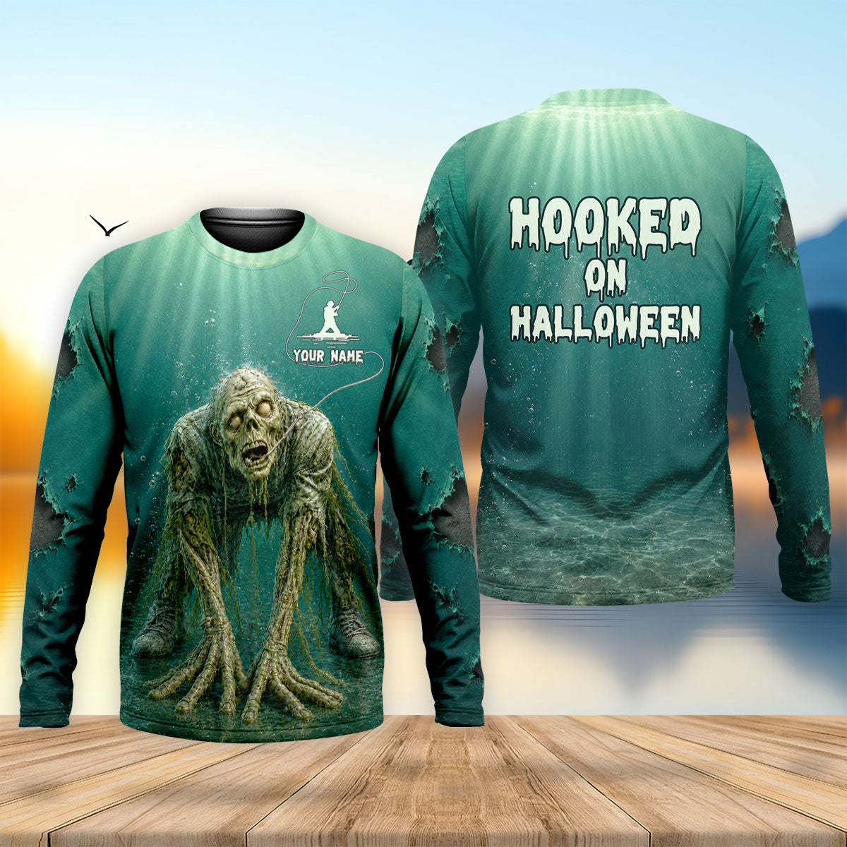 Custom Name Hooked On Halloween UPF Shirt, Fishing Shirts For Men, Mens Fish Shirts