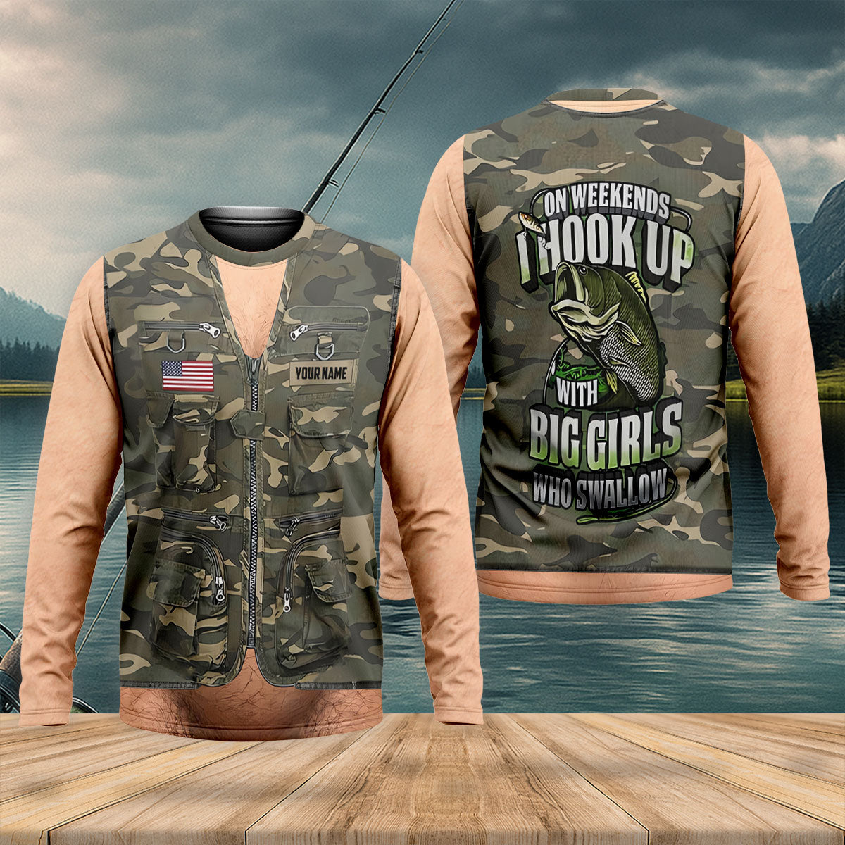 Custom On Weekends I Hook Up With Big Girls Who Swallow UPF Shirt, Mens Fishing Shirts