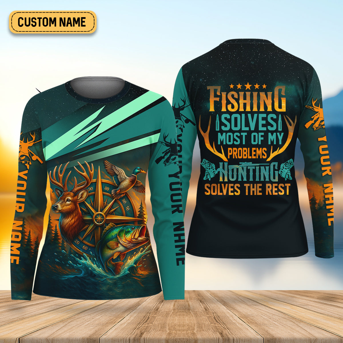Fishing Solves Most Of My Problems Sky Star Pattern Fishing UPF Shirts, Fishing And Hunting Women SPF Shirt