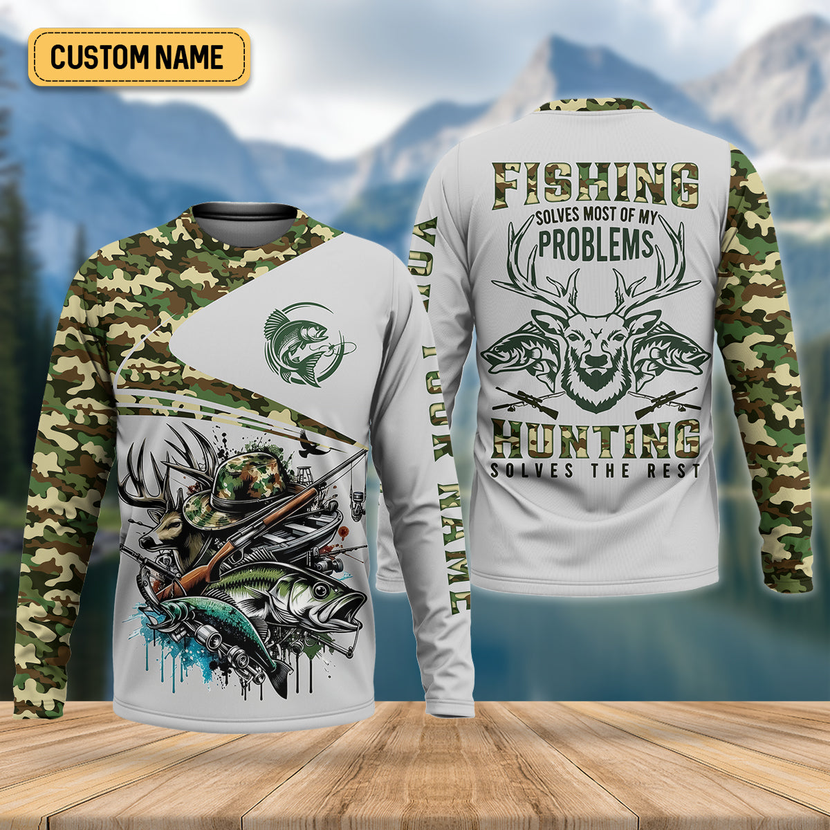 Fishing Solves Most Of My Problems Hunting Solves The Rest T-Shirt, Fisherman Outfit, Mens Casual Shirts