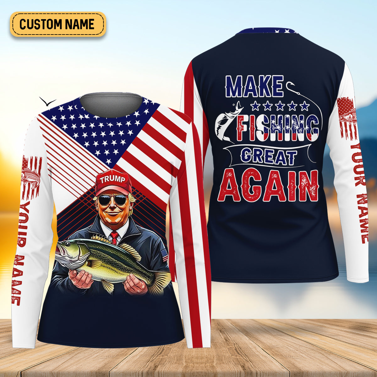 Make Fishing Great Again Patriotic Fishing Shirt, American Flag Fishing Shirt, SPF Long Sleeve Shirts Womens