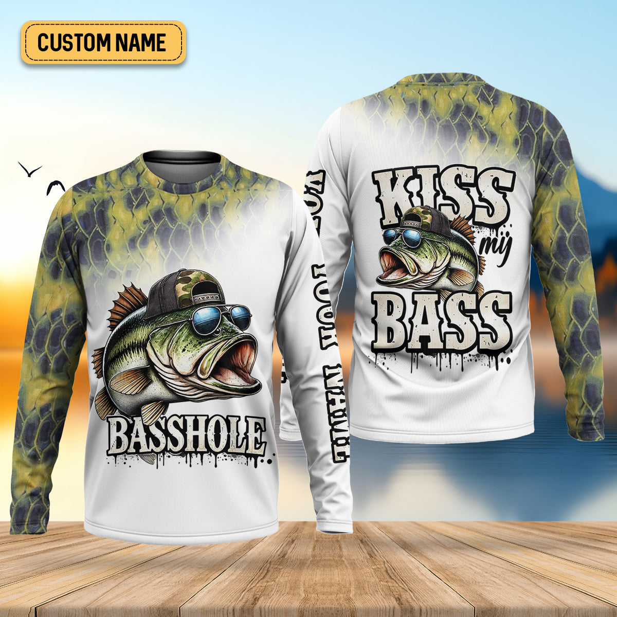 Basshole Kiss My Bass Fishing UPF Shirts, Funny Fishing Shirt, Fishing Shirts For Men