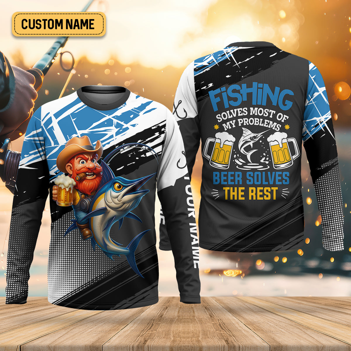 Fishing Solves Most Of My Problems Beer Solves The Rest Funny Fishing Shirt, SPF Shirt For Men, Gift For Fisherman