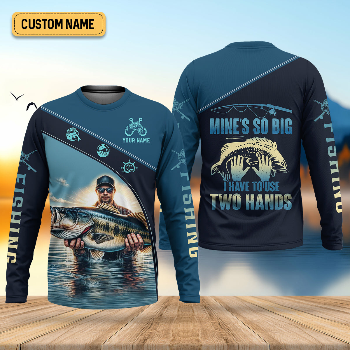 Mine's So Big I Have To Use Two Hands Funny Fishing Shirt, SPF Shirt For Men, Gift For Fisherman