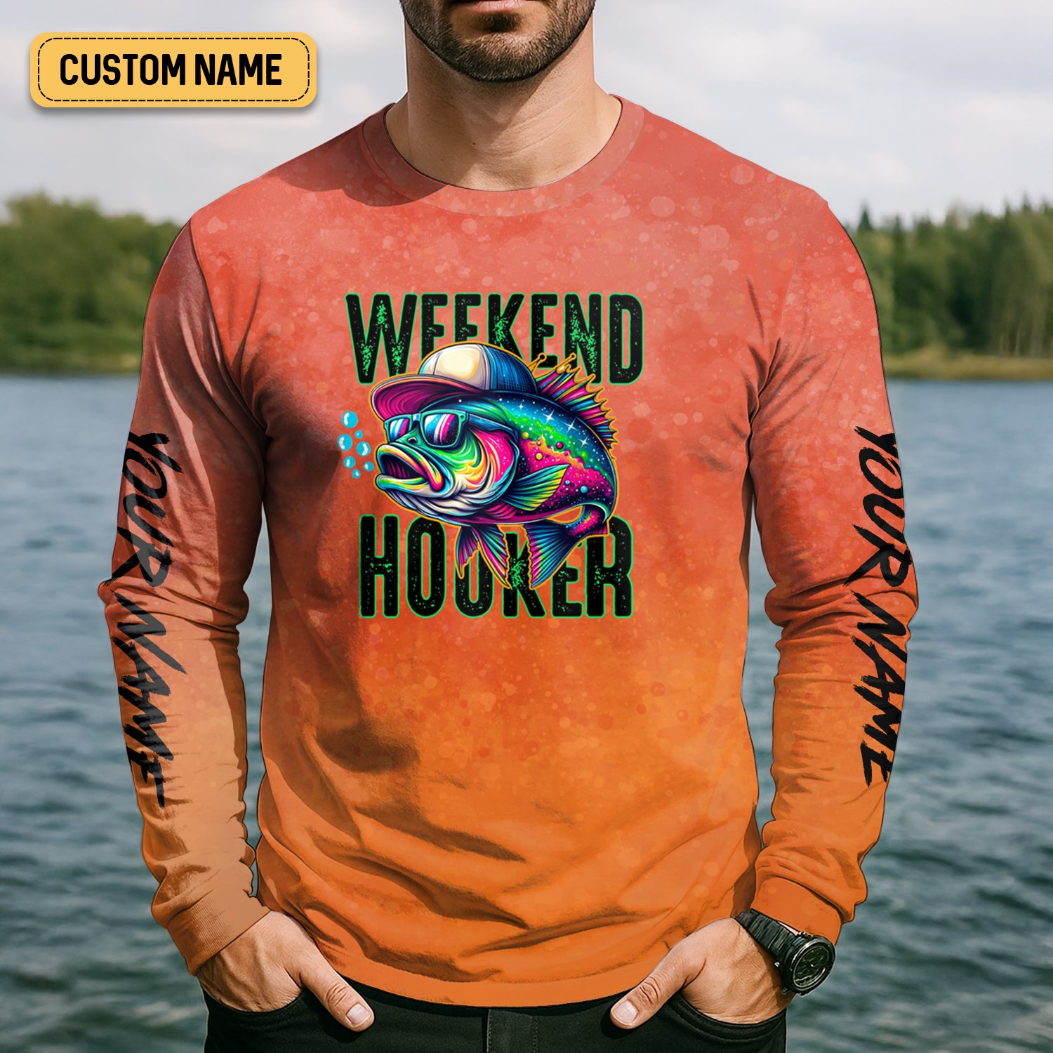 Weekend Hooker Orange Fishing Shirt, Fishing UPF Shirts, Hooded Sun Shirt, Gift For Fisherman